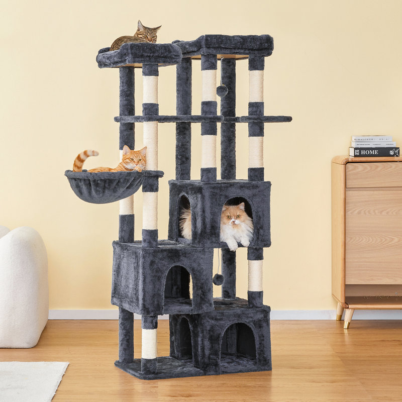 Grand arbre à chat 63 po pour chats d'intérieur, Gris foncé