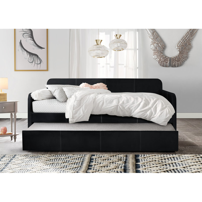 Tiara Upholstered Daybed with Trundle, Black