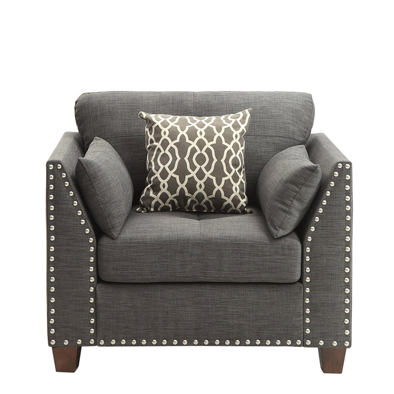 Chaise en lin gris anthracite Laurissa avec 3 coussins