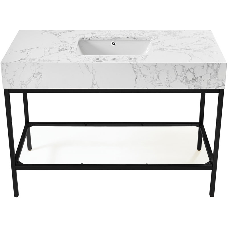 Marmo 48'' Matte Black Freestanding Bathroom Vanity with White Marble Top