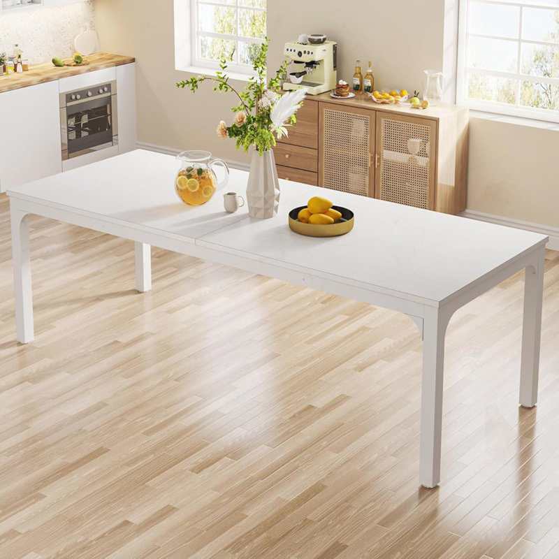 Dining Table Large Rectangle Kitchen Dinner Table, White, White
