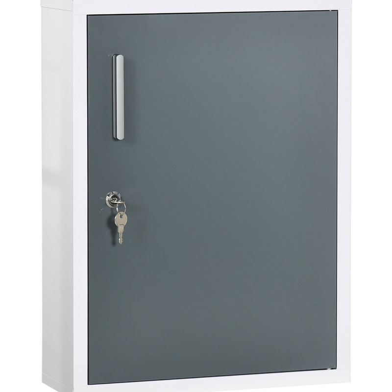 Armoire à pharmacie de salle de bain avec serrure - Économisez de l'espace, rangez les médicaments et les documents, antirouille, tablette médicale à 3 niveaux fixée au mur blanc gris, verrouillable, peu encombrante