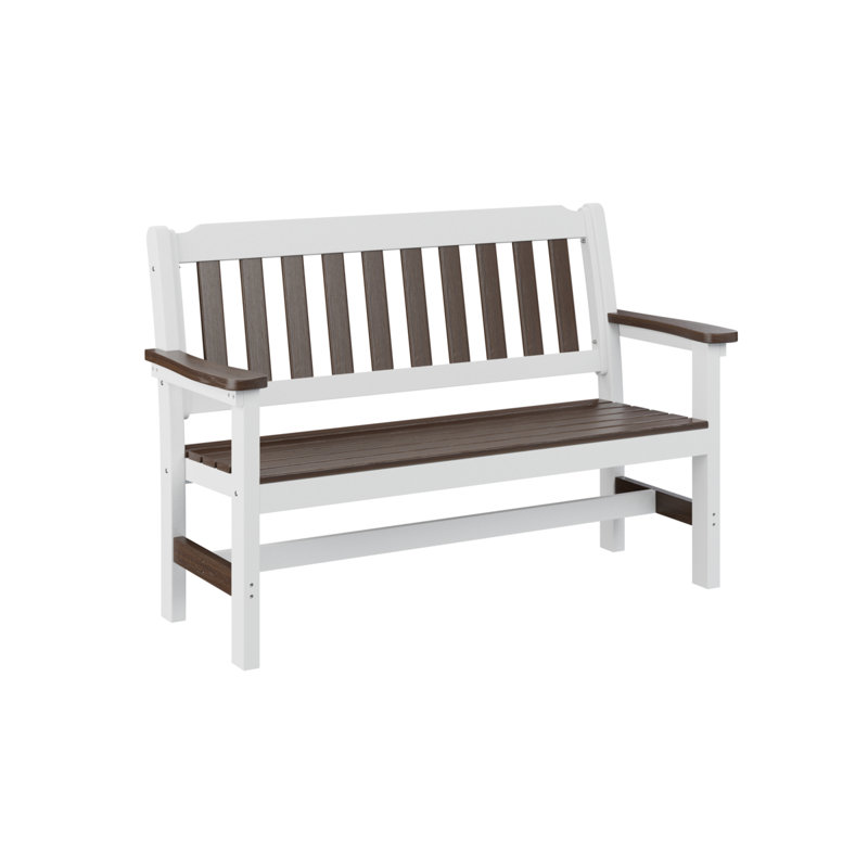 Banc de jardin Berlin Gardens, Plateau en noyer brésilien avec base blanche, H 36 po x l 55 po x P 22 po