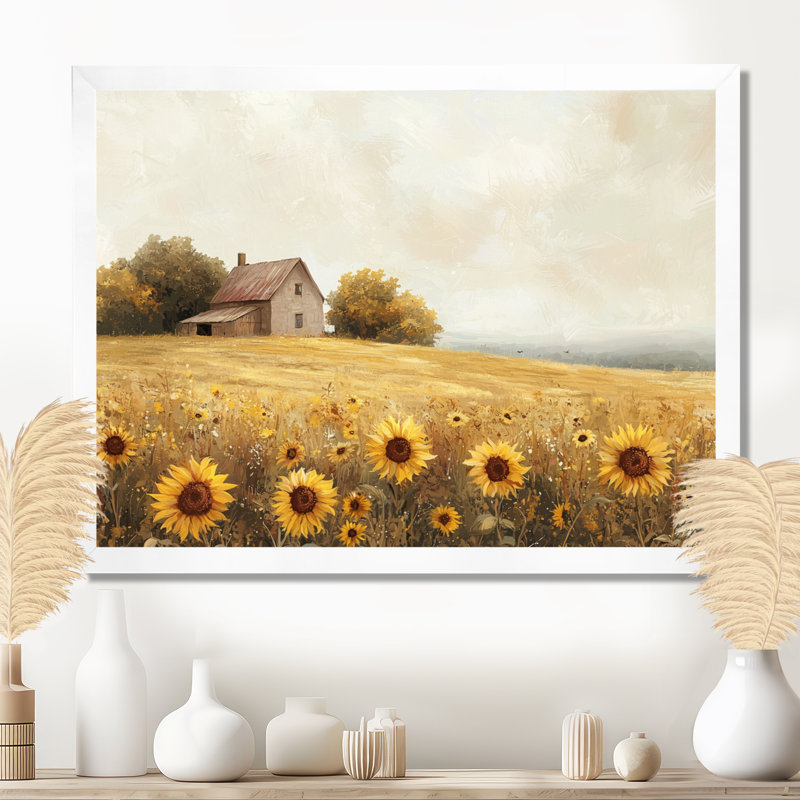 Diwan, tournesols au bord de la ferme I - tournesols, art mural, Reproduction encadrée d'une seule photo, H 12 po x l 20 po