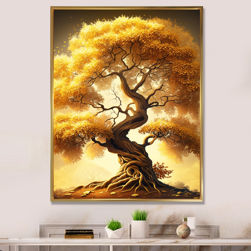 «Majestic Yellow Golden Tree I» sur toile, H 20 po x l 12 po x P 1 po, Cadre flottant doré