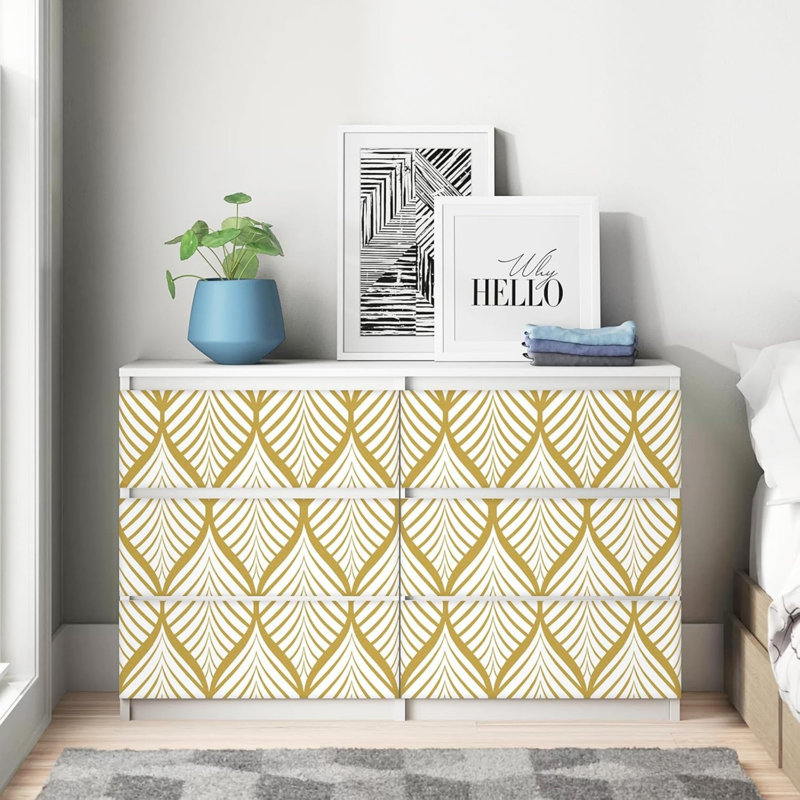 Gold and White Geometric Wallpaper Self Adhesive Wallpaper Strip Effect Peel and Stick Sticky Back Plastic 44.5 x 1000 CM