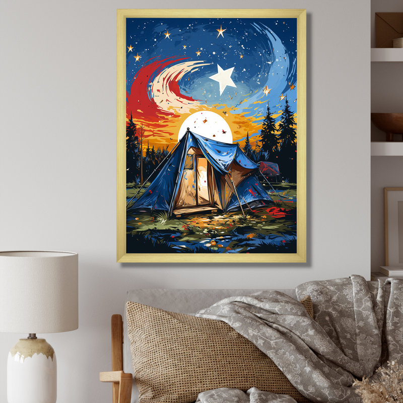 Prairie Camp Sunset Getaway 2 - camping, art mural, Cadre doré simple, H 32 po x l 16 po x P 1 po