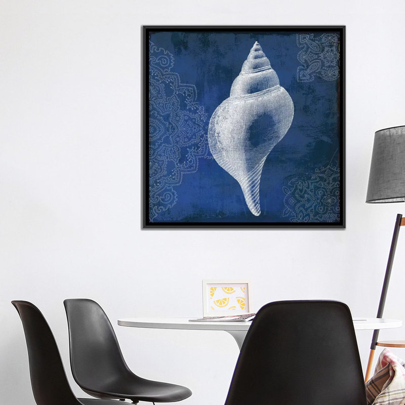 «Navy Shell I», impression sur toile, H 18 po x l 18 po x P 1,5 po, Toile avec cadre noir, Pas de tapis
