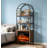 72" Arched Fireplace Bookshelf with Adjustable Shelves, Tall Media Cabinet-2123708317