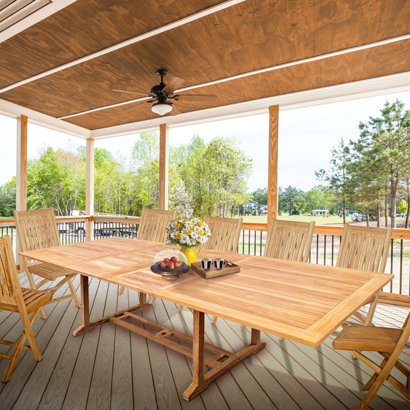 Duchene Butterfly Leaf Solid Teak Wood Rectangular Trestle Dining Table