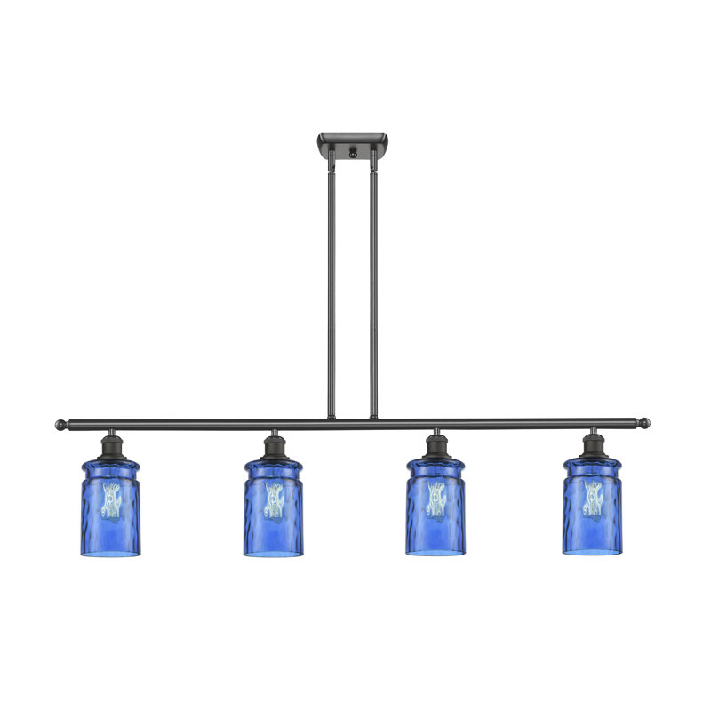 Luminaire suspendu pour îlot de cuisine à 4 lumières Binkley, Ampoule DEL rétro de 3,5 watts, Transparent, Bronze huilé