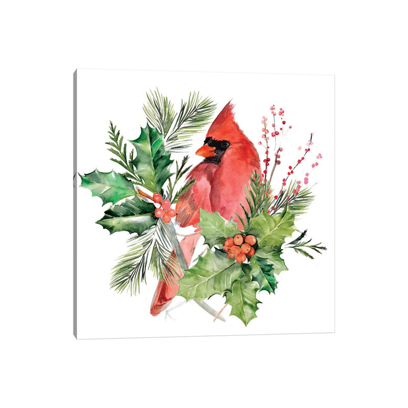 Cardinal Holly Christmas Collection C by Jennifer Paxton Parker - Wrapped Canvas Gallery-Wrapped Canvas Giclée