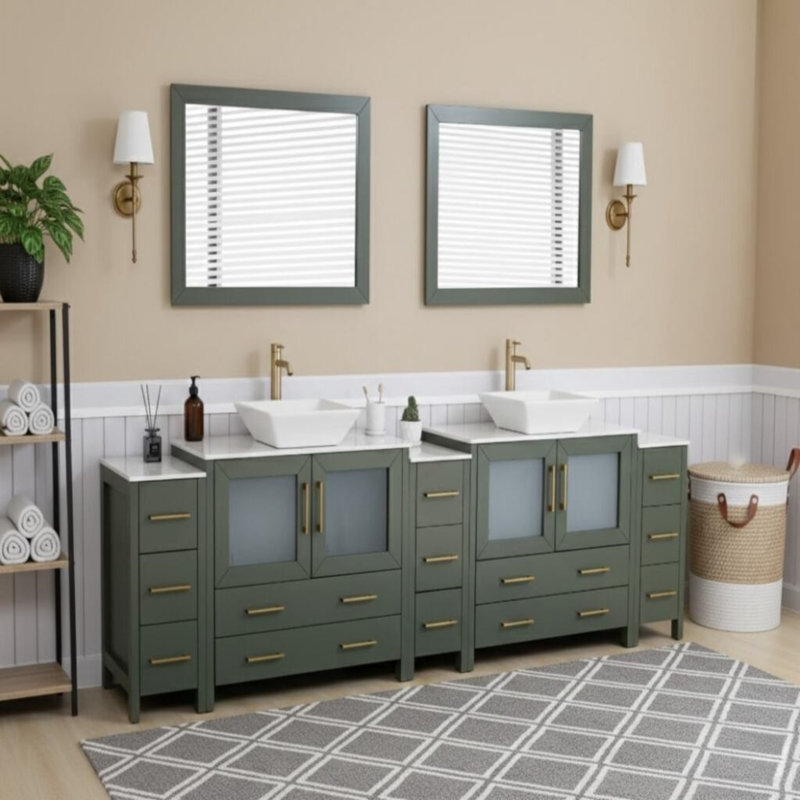  108" Double Bathroom Vanity Set with Mirror, Vintage Green