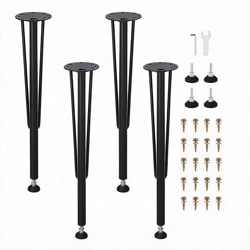 Heavy Duty Adjustable Metal Furniture Legs Set of 4 – 1200 lbs Load – Black Square Tube – With Adjustable Foot Cups – Ideal for DIY Desk, Coffee Table, Dining Table – Column B 26.7 inches