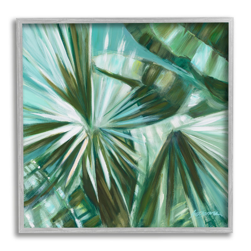 «Tropical Plant Leaves Abstraction» encadré sur bois par Suzanne Wilkins, peinture, H 24 po x l 24 po x P 1,5 po