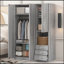 Armoire de rangement en bois à 2 portes pour la chambre à coucher, avec tablettes et 3 tiroirs, gris-914859174