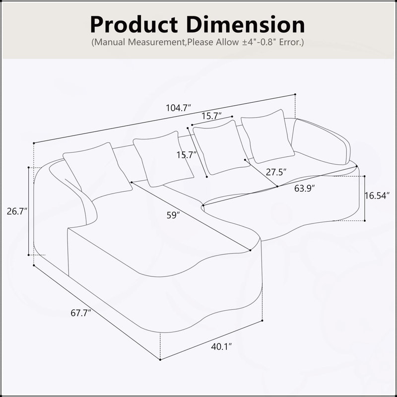 Canapé modulaire en L à compression complète avec méridienne incurvée, canapé modulaire en chenille, haute densité pour le salon en appartement