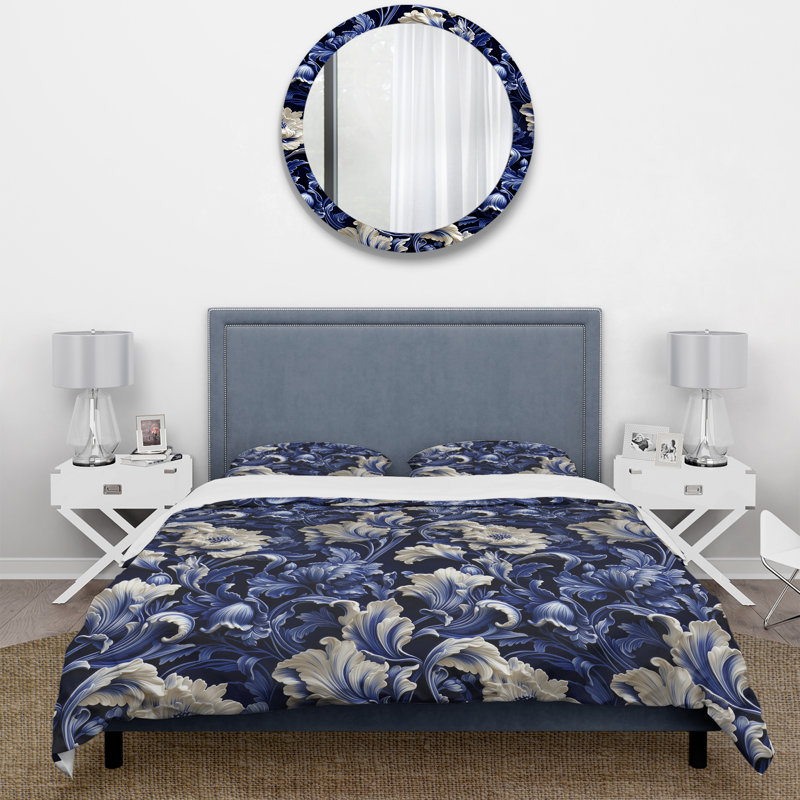 Blue Victorian Neo Gothic Victorian Pattern V - Ensemble de housse de couette à motif floral