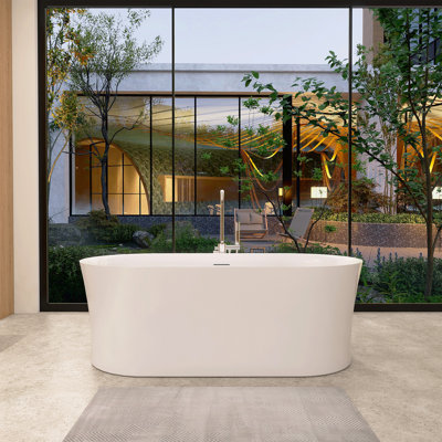 Royce 67" x 32" Freestanding Acrylic Air Soaking Bathtub in Glossy White with Drain and Overflow