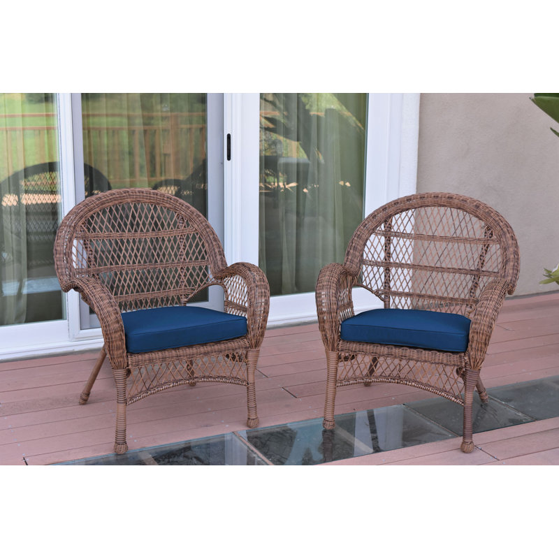Maltby Wicker Outdoor Lounge Chair, Honey, Blue