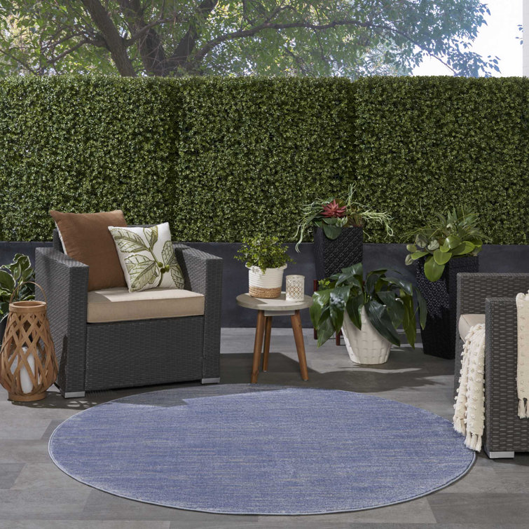 Mulican Solid Color Machine Made Power Loom Polypropylene Indoor / Outdoor Area Rug in Blue