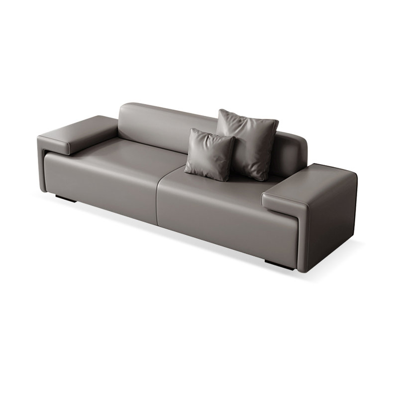 Gray Modern Wood Upholstered  Bedroom and Entry Leather Long Bench, Gray