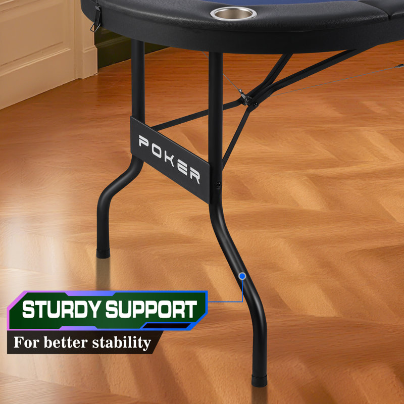 Table de poker pliable à 8 joueurs 71 po avec tapis de poker double face Rioloiuy, rails rembourrés et porte-gobelets, feutre de qualité casino