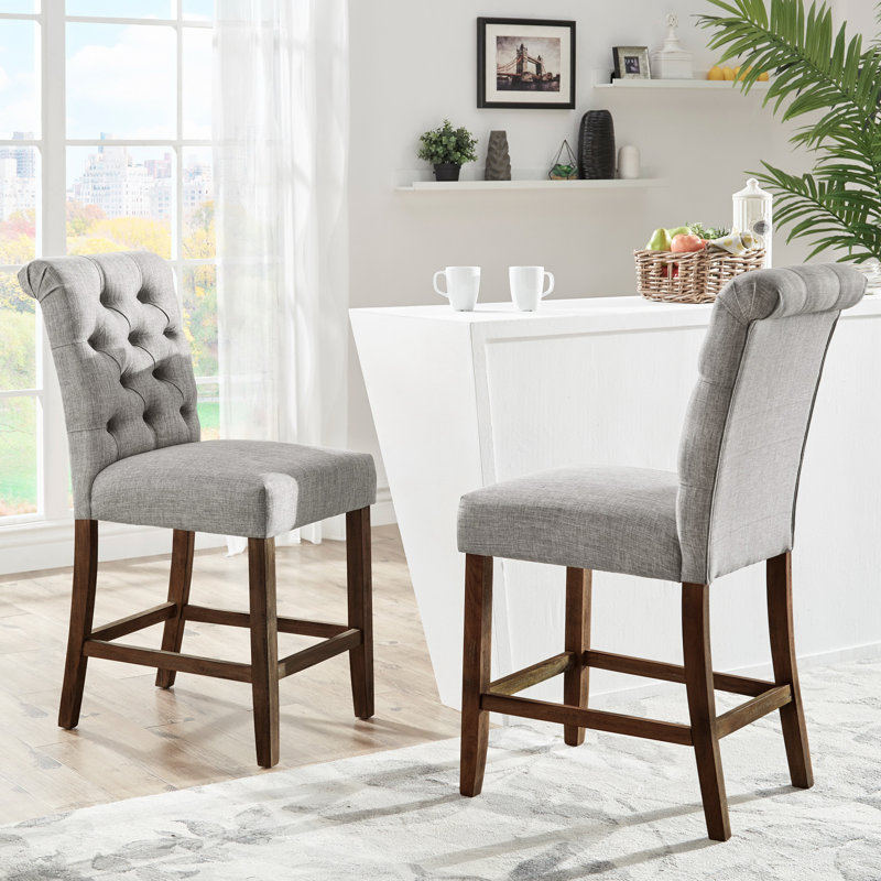 Tabouret Alsadig, Gris, Tabouret de comptoir (siège d'une hauteur de 25 p, Brun
