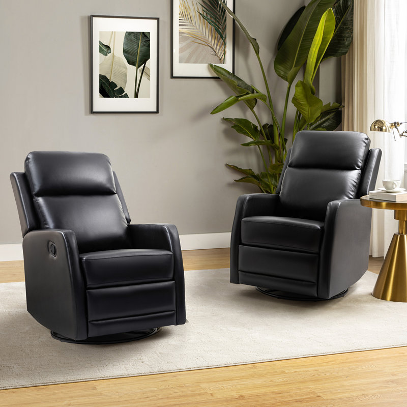 Giselle 26.5" Wide Manual Swivel Rocker Recliner with Metal Base Set of 2, Black