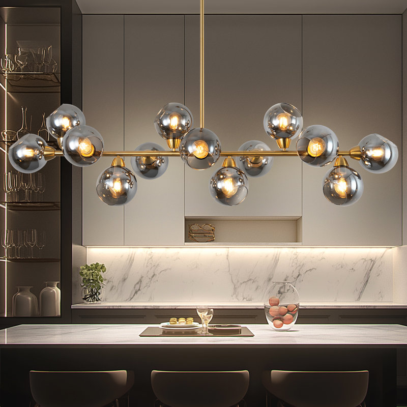  Lustre moderne sphérique en verre gris fumée à 13 lumières à intensité variable