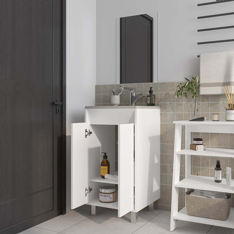 Armoire de salle de bain blanche avec 2 portes, Blanc