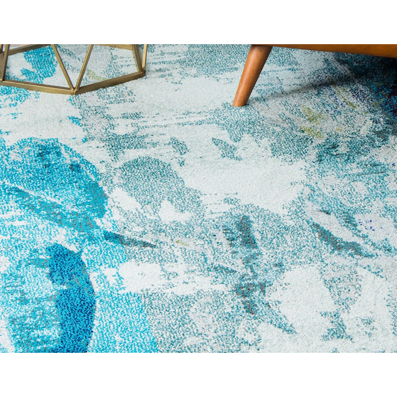Tapis abstrait bleu Higley, Tapis de couloir 2 pi 7 po x 10 pi