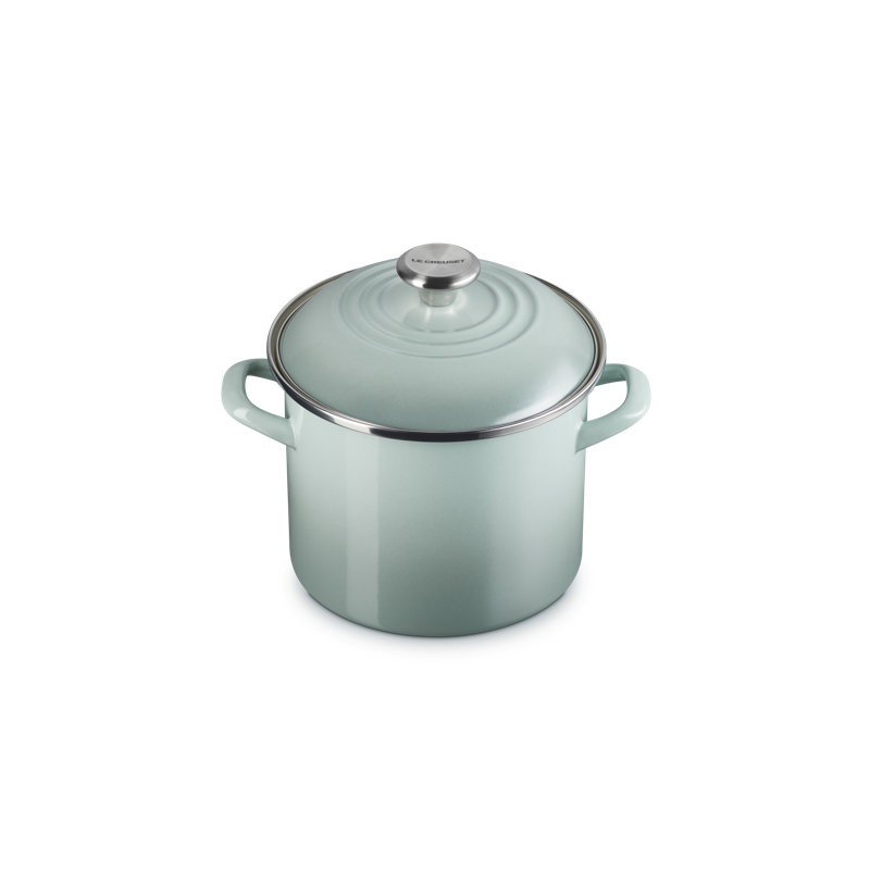 Le Creuset Enamel-On-Steel Stockpot With SS Knob, 10 Qt., White, Sage, 8 quarts