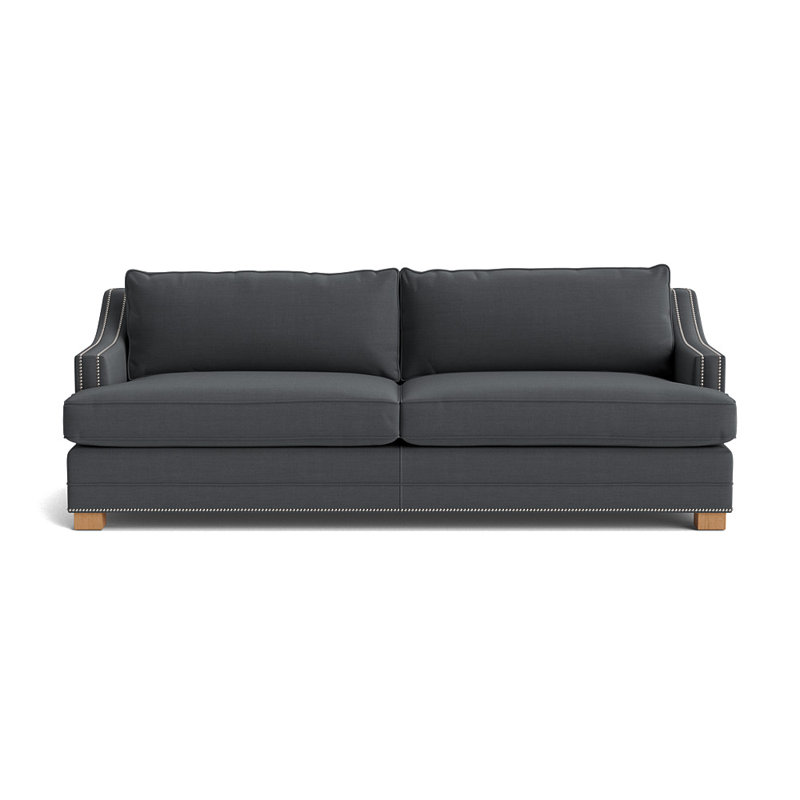 Canapé Keaton Slope avec clous 94, Brushed Nickel, Performance Linen - Charcoal, Natural