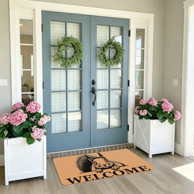 Tapis de bienvenue à motif écureuil kaki 20 x 32 po