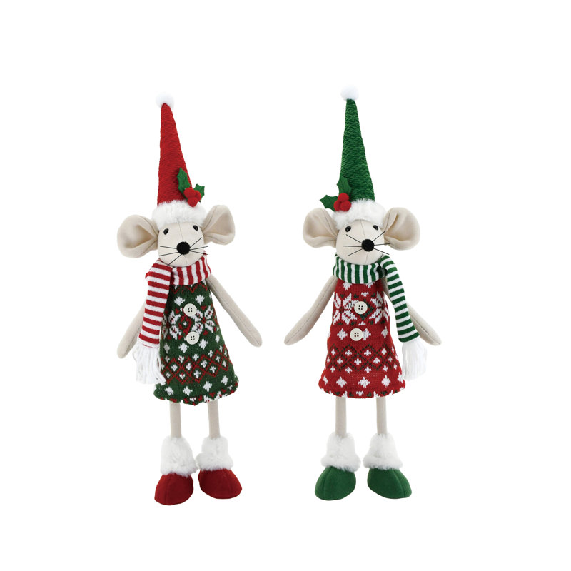 Ensemble de 2 figurines décoratives pour table de Noël en polyester multicolore 50 cm, ensemble de 2 souris
