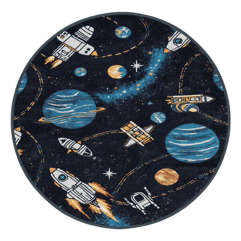Tapis gris lavable à la machine, Rond 5 pi