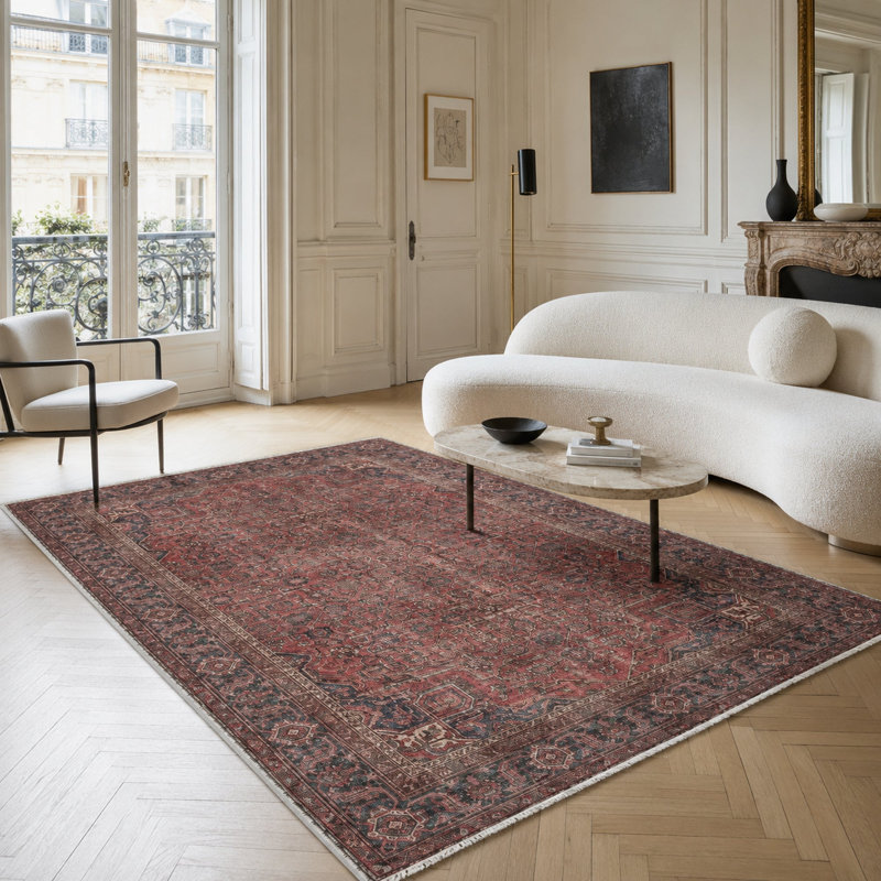 Vintage Look Cotton and Chenille Flatweave Area Rug, 60 x 100 cm