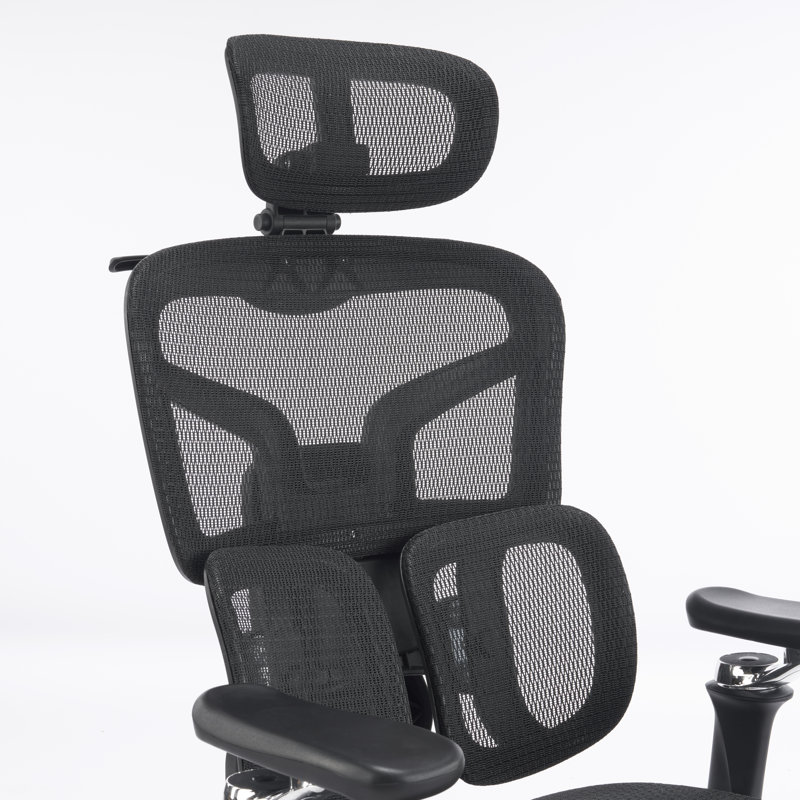 Ergonomic Mesh Office Chair With 6D Armrests, 3D Headrest, 2-Zone Lumbar Support And Retractable Footrest, Black