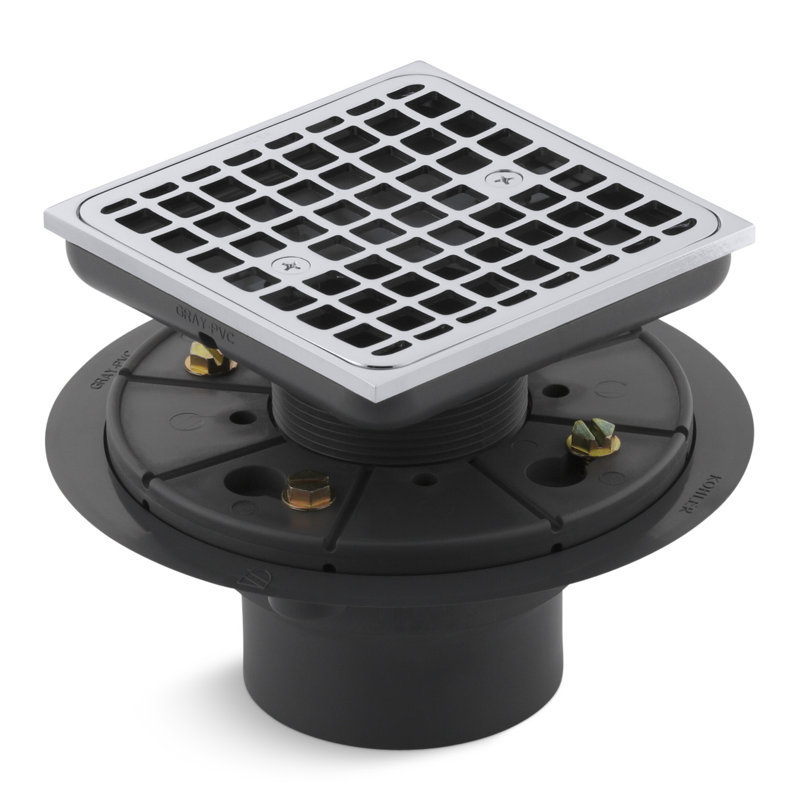 Clearflo Square Design Tile-In Shower Drain with Reversible Collar, 2" and 3" PVC Connection, Polished Chrome