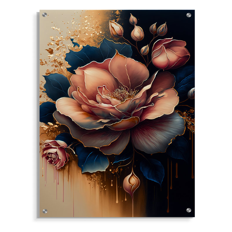 Decadent Pink And Blue Roses III - Rose Acrylic Wall Art, 32" H x 16" W