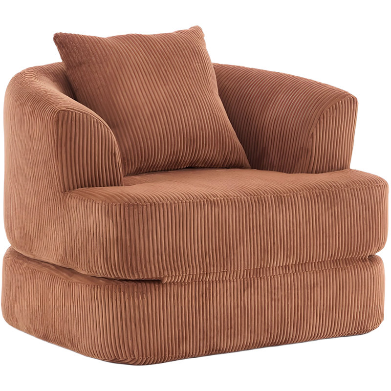 Oversized Upholstered Convertible Accent Barrel Chair, Orange Corduroy