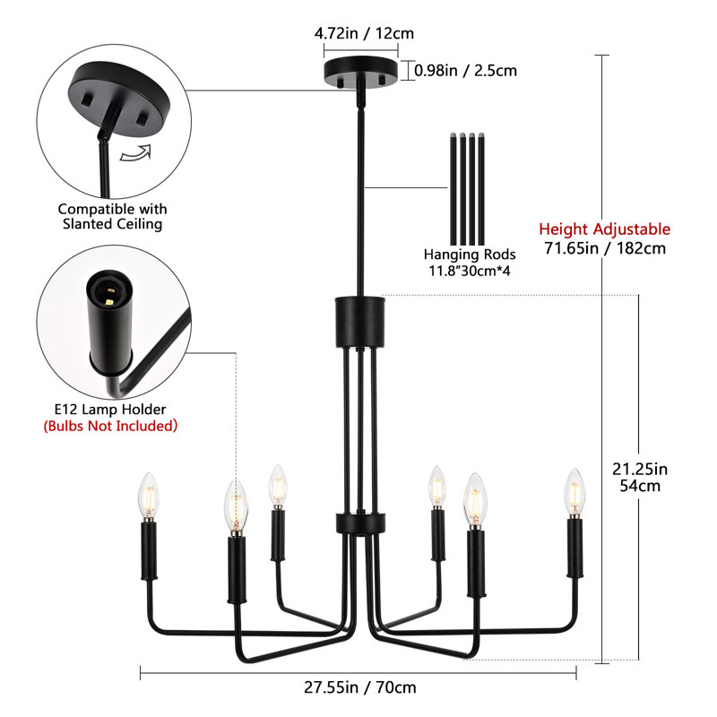 Lustre classique / traditionnel à 6 lumières Arbri, Noir