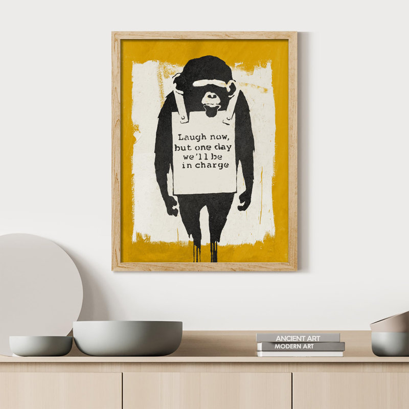 «Banksy Smile Girl Graffiti» sur papier, Naturel, H 16 po x l 12 po