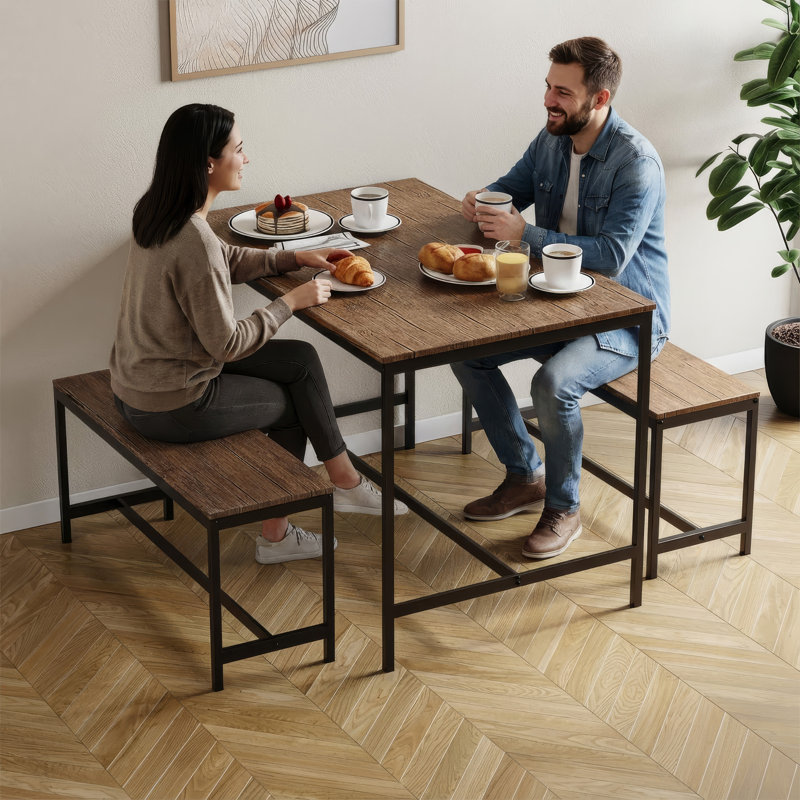 Abneer 4 - Person Dining Set, Black, Dark Wood, Dark Wood