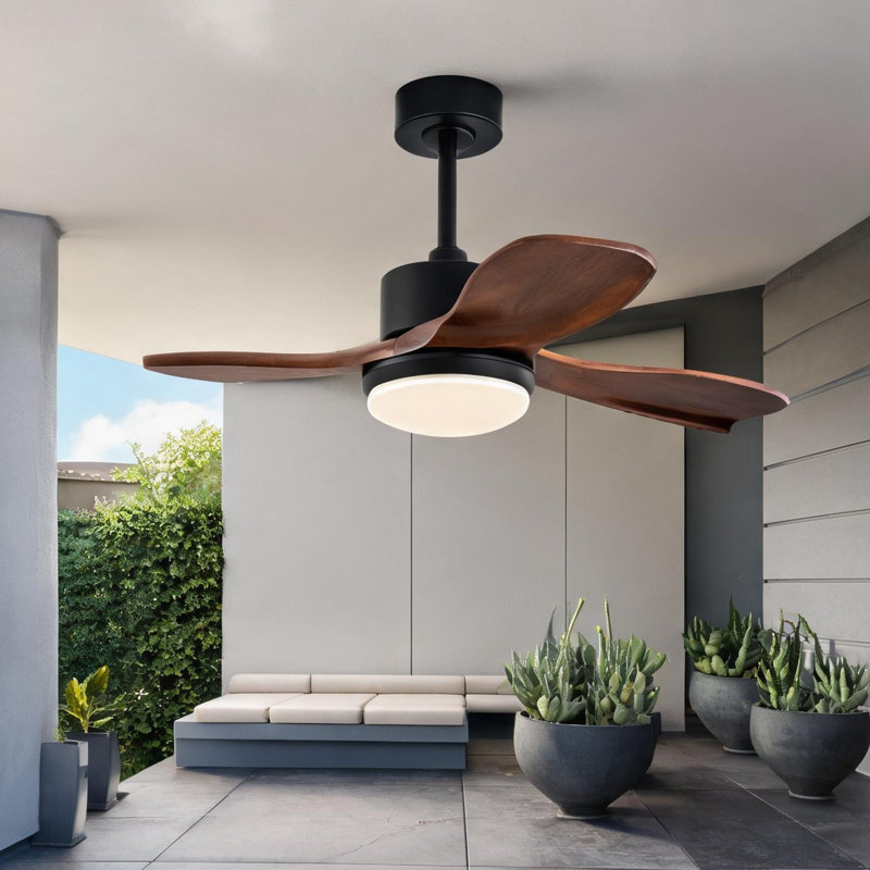 Ventilateur de plafond en bois massif de 36 pouces avec lumière DEL à intensité variable et télécommande, noir classique, pour les espaces intérieurs et extérieurs couverts