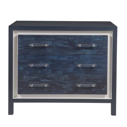 Blue three-drawer accent chest.