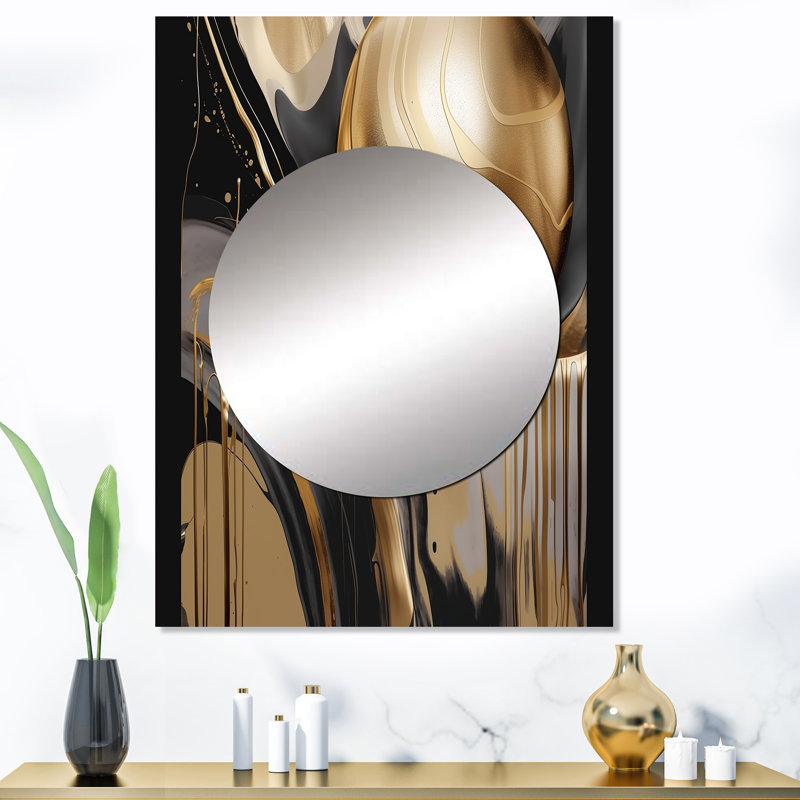 Lattingtown or et noir captivant marbre IV - miroir en marbre, miroir mural décoratif moderne, impression d'art en métal