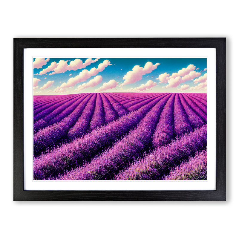Artsy Lavender Flower Field - Single Picture Frame Print, Black, 34cm H x 46cm W