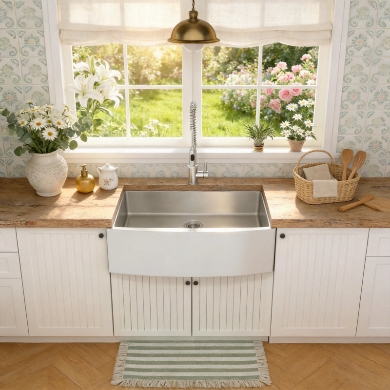 Évier de cuisine à cuve ferme, en acier inoxydable brossé, calibre 16 T304, 84 cm (L) x 53 cm (l), avec accessoires